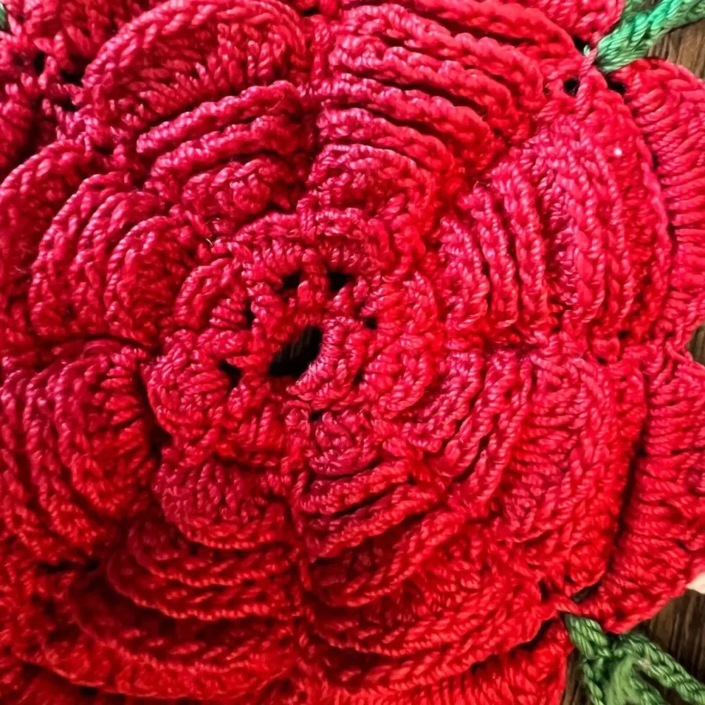 Vintage red rose handmade doily home decor pillow top crafts lace craft grandma